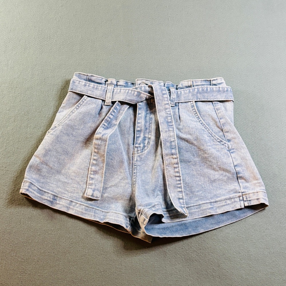 No Boundaries Paperbag Waist Denim Shorts Womens S Acid Wash High Rise Belted